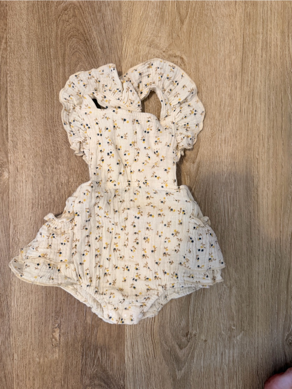 Cream Floral Ruffled Baby Romper